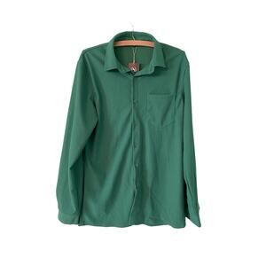 URRU Men’s Green Small Casual Button Down Shirt Ribbed Long Sleeve With Pocket